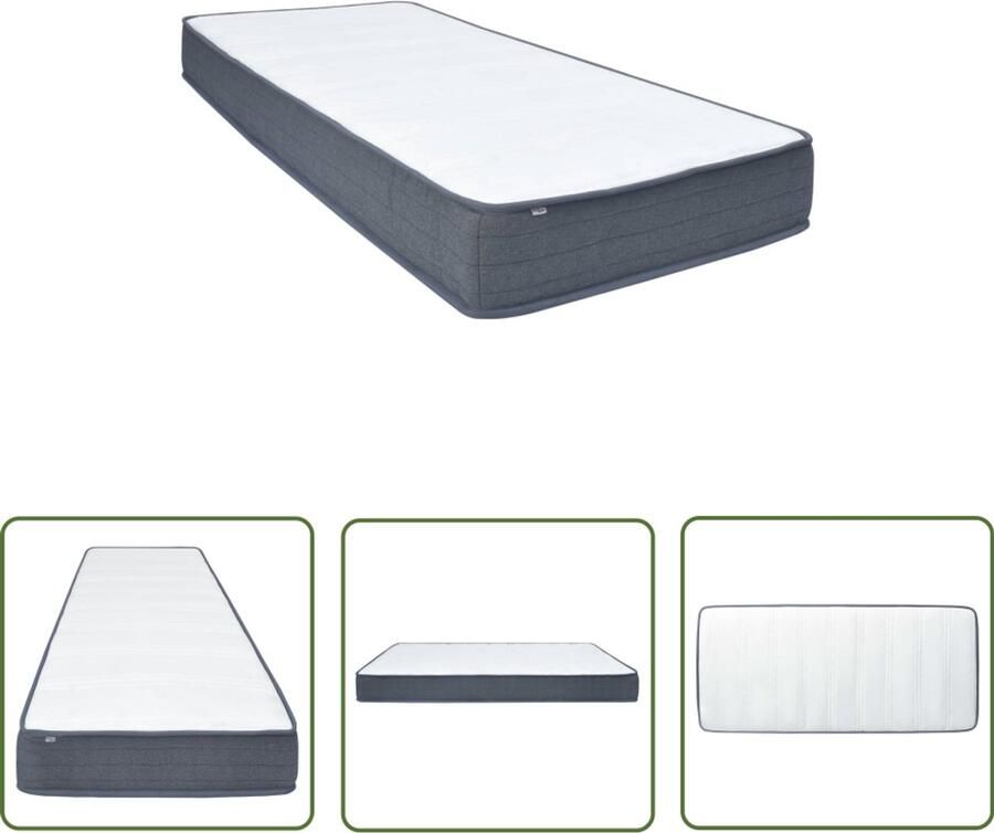 VidaXL Boxspringmatras 200x100x20 cm Wit Donkergrijs Boxspringmatras Matras Comfortabel Slapen Boxspring Één Persoonsbed Anti Allergisch Medium Hard