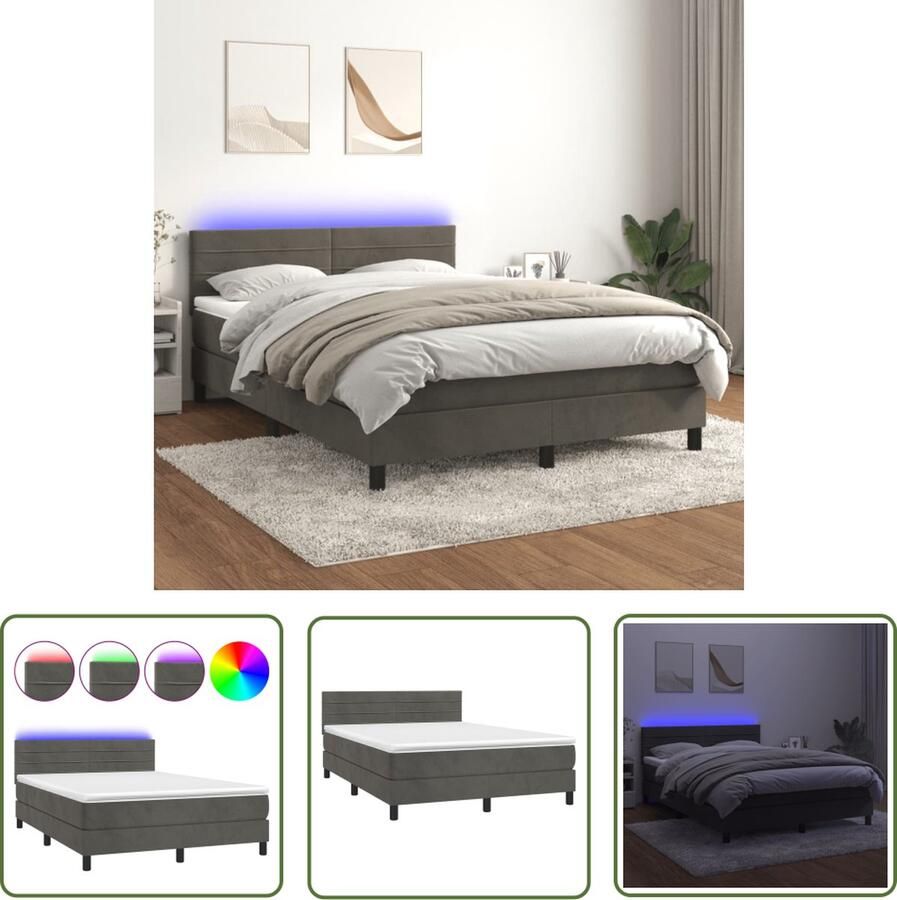 The Living Store Boxspring Zacht fluweel Verstelbaar hoofdbord Kleurrijke LED-verlichting Pocketvering matras Huidvriendelijk topmatras Boxspring Fluweel Bed Led Bed Elektrisch Verstelbare Bed Tweepersoons Bed - Foto 2