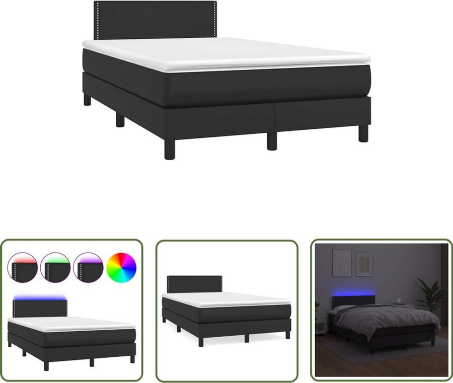 VidaXL Boxspring met matras en LED kunstleer zwart 120x190 cm Boxspring Boxsprings Lederlook Zwarte Boxspring Tweepersoonsbed