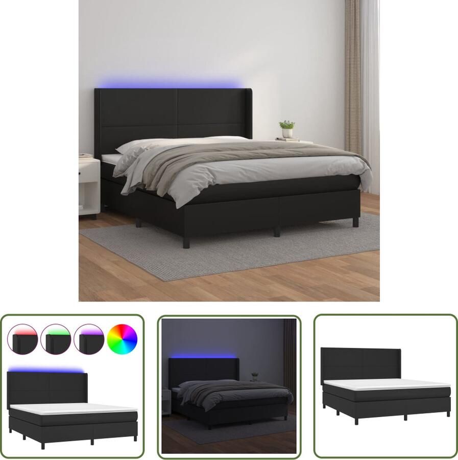 The Living Store Boxspringset Kunstleer 160 x 200 cm Inclusief matras en LED Boxspring Boxsprings Lederlook Led Lamp Slaapcomfort