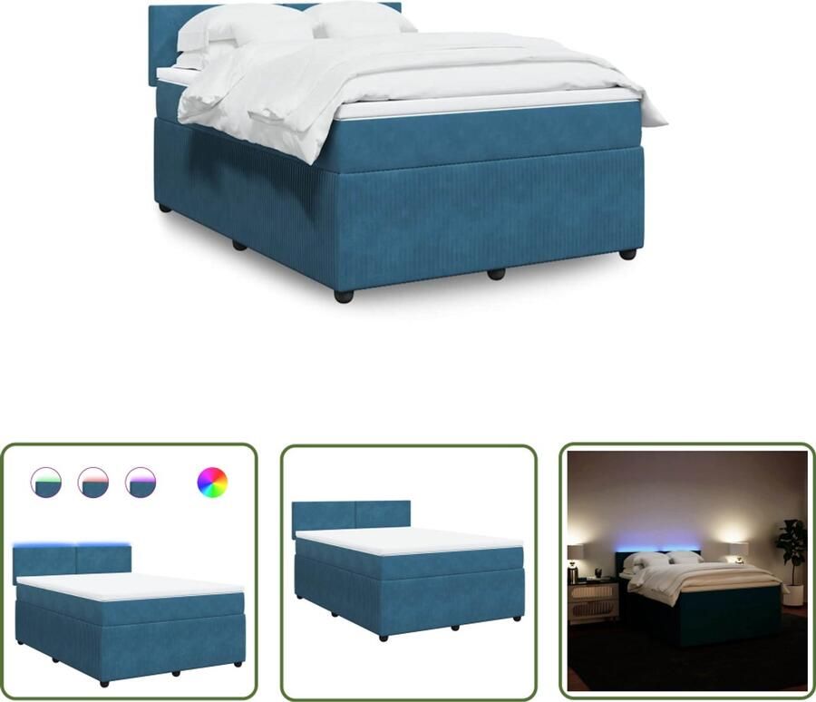 VidaXL Boxspring met matras fluweel blauw 140x190 cm Boxspring Boxsprings Tweepersoonsbed Bed Slaapkamer