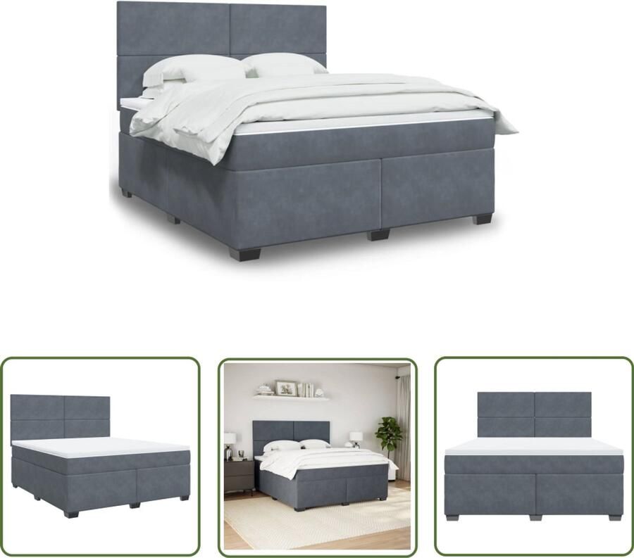 VidaXL Boxspring met matras fluweel donkergrijs 180x200 cm Boxspring Boxsprings Tweepersoonsbed Slaapcomfort Matras