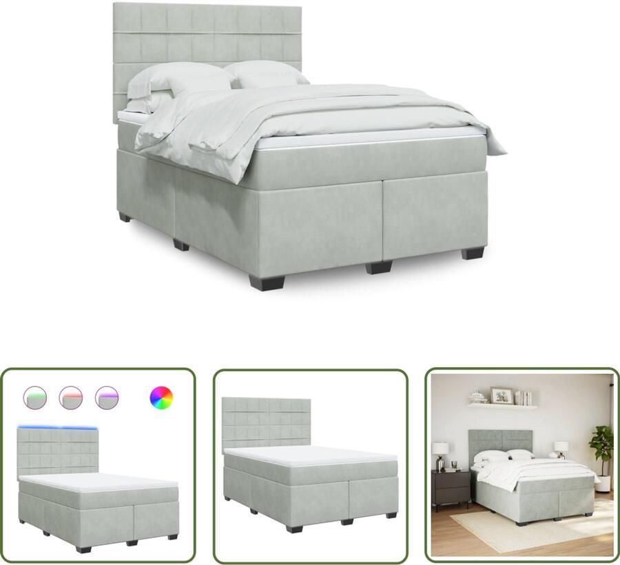VidaXL Boxspring met matras fluweel lichtgrijs 160x200 cm Boxspring Boxsprings Bed Frame Tweepersoonsbed Fluweel Bed