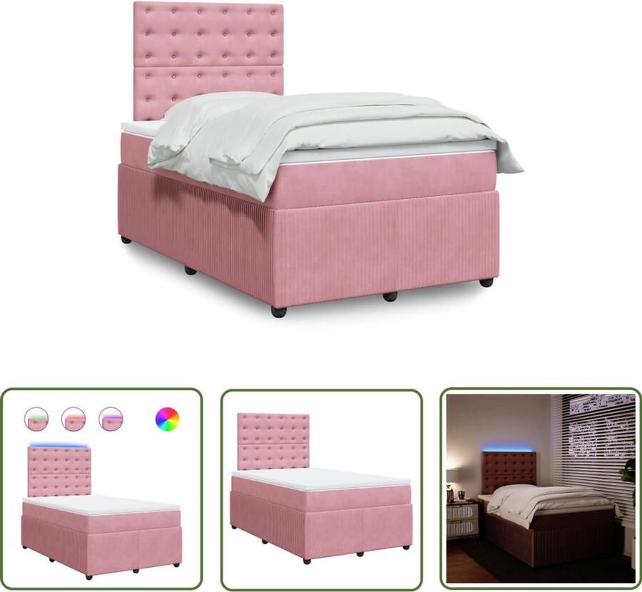 VidaXL Boxspring met matras fluweel roze 120x200 cm Boxspring Boxsprings Tweepersoonsbed Rooskleurig Bed Fluweel Bed