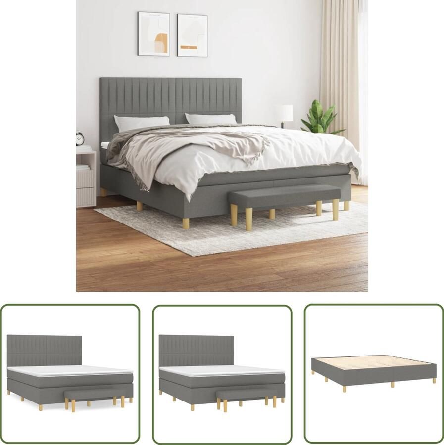 The Living Store Boxspringbed Pocketvering matras Duurzaam materiaal Verstelbaar hoofdbord Middelharde ondersteuning Huidvriendelijk topmatras Multifunctioneel bankje Kleur- donkergrijs 160 x 200 cm
