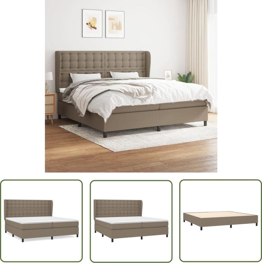The Living Store Boxspringbed Taupe 203 x 203 x 118 128 cm Pocketvering matras Middelharde ondersteuning Huidvriendelijk topmatras Boxspringbed Boxsprings Tweepersoonsbed Slaapcomfort Pocketed Spring Mattress