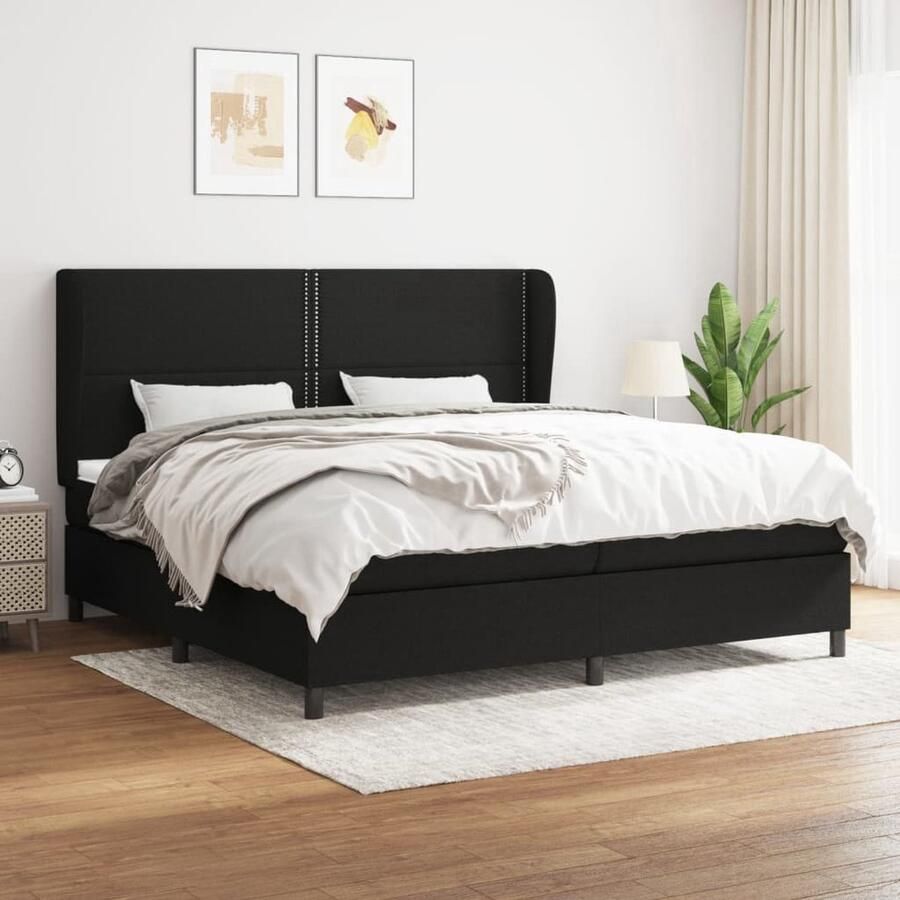 The Living Store Boxspringbed s Bed met verstelbaar hoofdbord Pocketvering matras Middelharde ondersteuning Huidvriendelijk topmatras 203x203cm Zwart