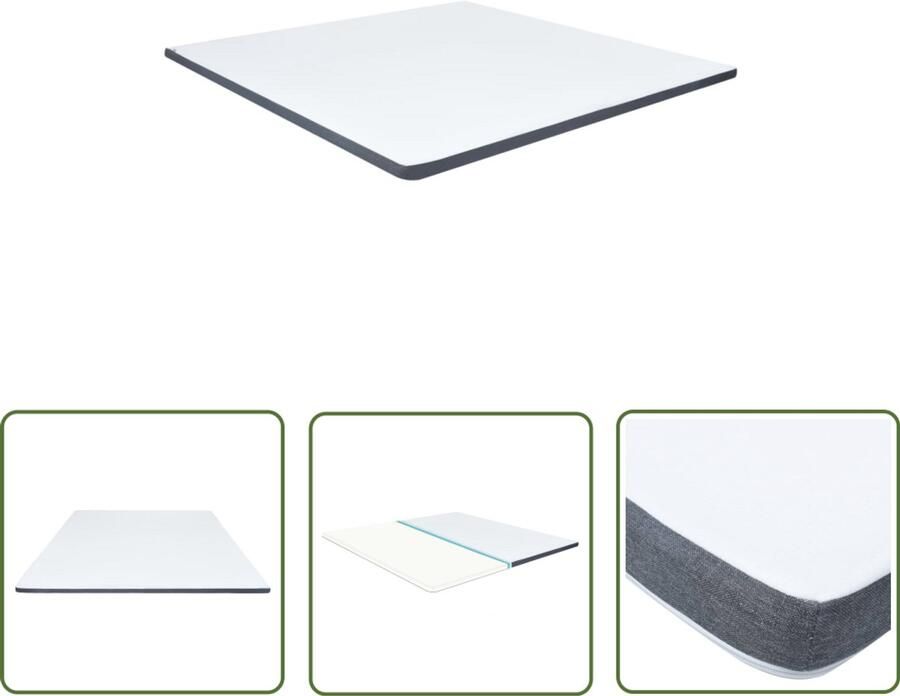 VidaXL Boxspringtopmatras 200x200x5 cm Wit Donkergrijs Boxspringtopper Traagschuim Topper Boxspringmatras Topmatras Matras Slapen Comfort Goede Nachtrust Kwaliteit