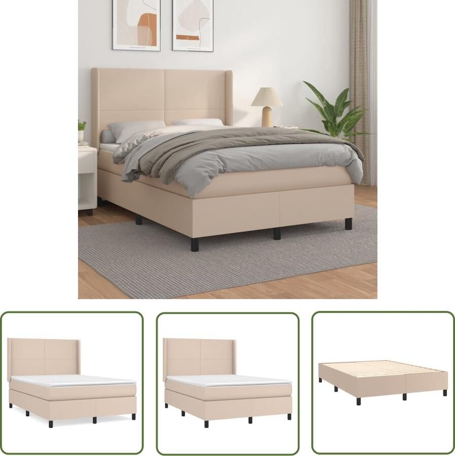 The Living Store Boxspringbed Cappuccino 203 x 147 x 118 128 cm Duurzaam kunstleer Verstelbaar hoofdbord Pocketvering matras Middelharde ondersteuning Huidvriendelijk topmatras