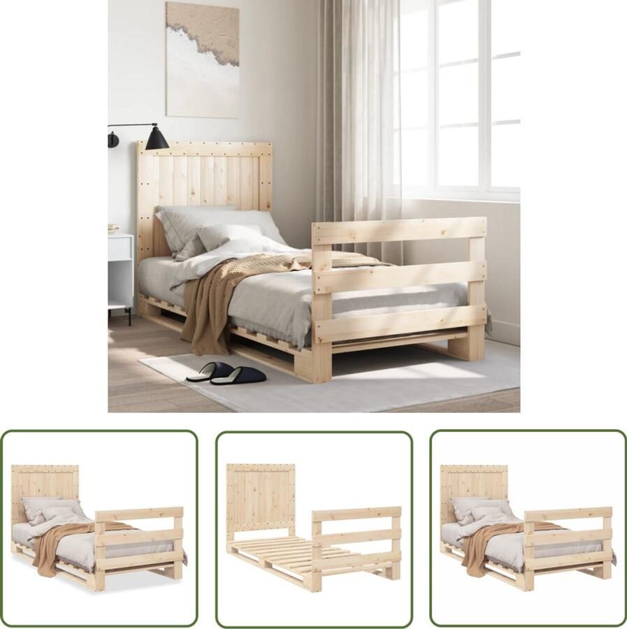 VidaXL Bruin Bed Frame Massief Grenenhout Bed Frame Bedframe met hoofdbord massief grenenhout 90x200 cm Bed Frame 90x200 Houten Bed Frame King Size Bed Frame