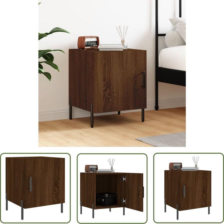 The Living Store Nachtkastje Bruineiken Nachtkastjes Afmetingen- 40 x 40 x 50 cm Duurzaam bewerkt hout Veel opbergruimte Metalen voeten Praktische deur Nachtkastje Bruin Eiken Houten Nachtkastje Sidetable Slaapkamersdecoratie - Foto 2