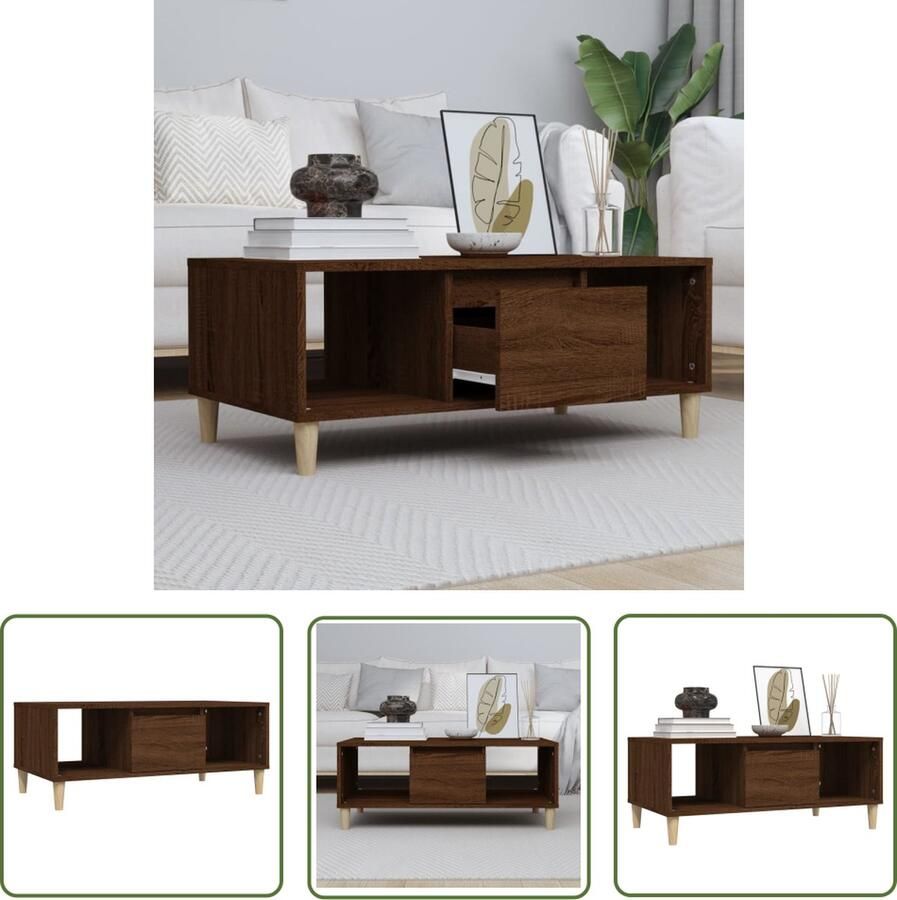 The Living Store Salontafel Bruineiken 90 x 50 x 36.5 cm Duurzaam bewerkt hout Veel opbergruimte Salontafel Bruin Eiken Hout Meubilair Salontafeltje Tv Tafeltje - Foto 2