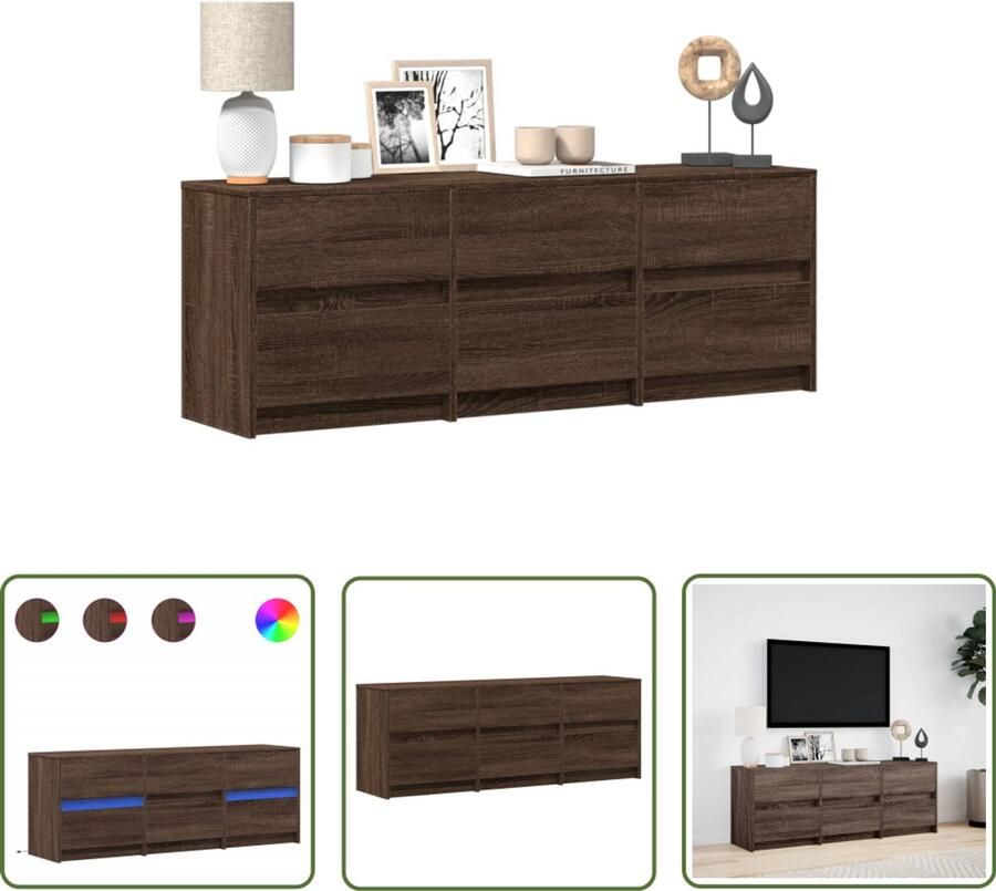 VidaXL Bruin Eiken Tv-meubel met LED 140x34x50 cm bewerkt hout bruin eikenkleurig Led Verlichting Houten Tv Kast Salontafel