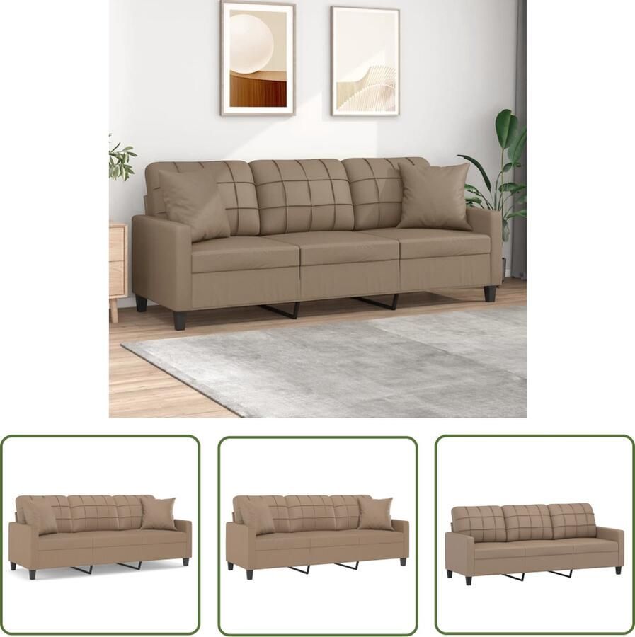The Living Store 3-zitsbank Cappuccino Kunstleer 198 x 77 x 80 cm Inclusief sierkussens 3-zitsbank Bruine Bank Lederlook Bank Lounge Bank Bankstel