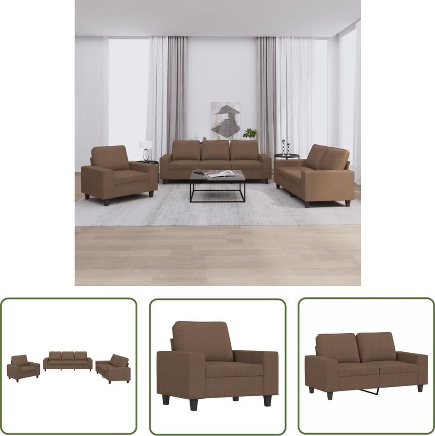 The Living Store 3-delige Loungeset stof bruin Loungebank Bruine Bank Bankstel Fauteuils Tuinbank - Foto 2