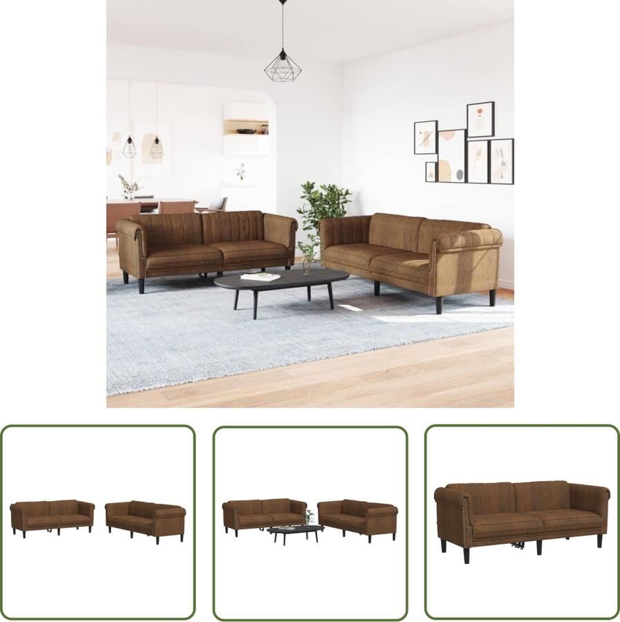 The Living Store Loungeset Bruin Fluweel 2-zitsbank 182 x 77 x 74 cm Comfortabel Zitten Loungeset Bruine Bank Fluweel Bank 2 Persoons Bank 3 Persoons Bank
