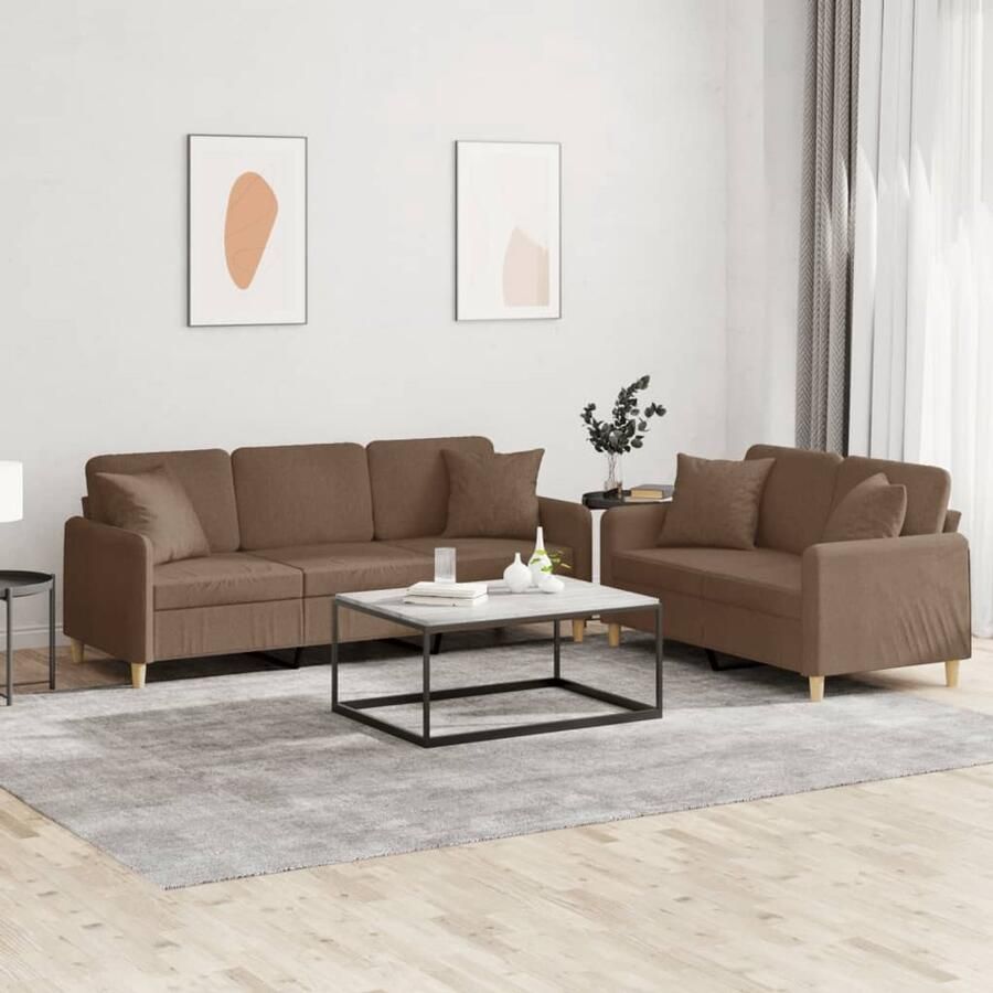 The Living Store 2-delige Loungeset met kussens stof bruin Loungeset Bruine Bank Bankstel Buitenmeubel Loungehoek