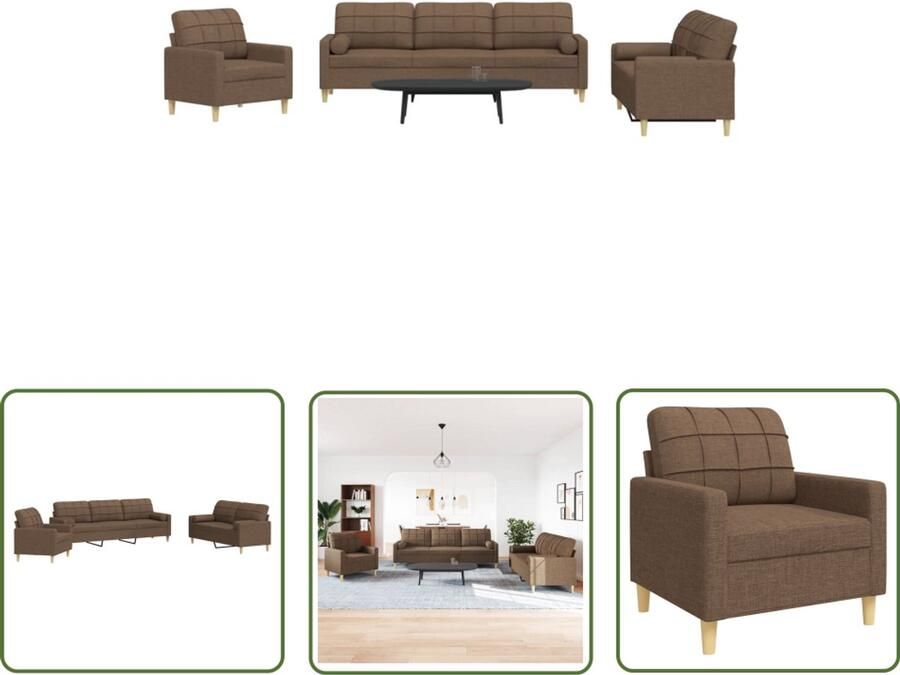 The Living Store 3-delige Loungeset met sierkussens stof bruin Loungeset Bruine Bank Lederlook Bank Bankstel Lounge Set