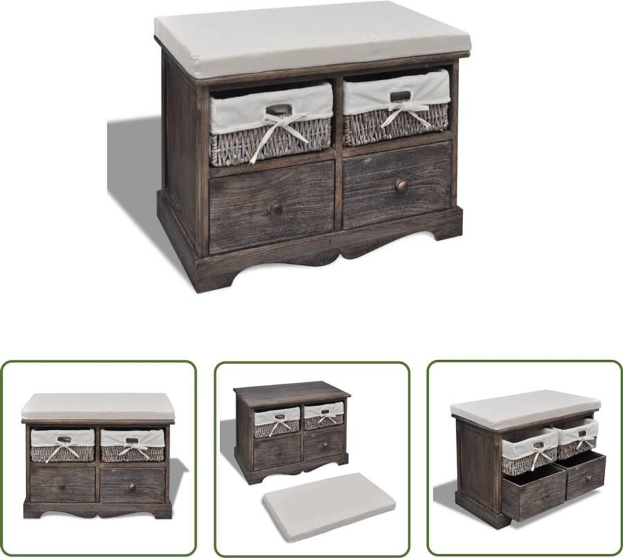 The Living Store Opbergbank 62x33x42 cm paulowniahout bruin Opbergbank Bruine Bank Landelijke Meubels Kastbank Zitbank Met Opslag