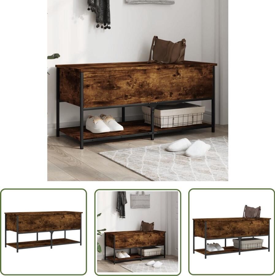 VidaXL Bruine Bank Opbergbank Opbergbankje 100x42 5x47 cm bewerkt hout gerookt eikenkleurig Houten Bank Bankskast Opbergrek