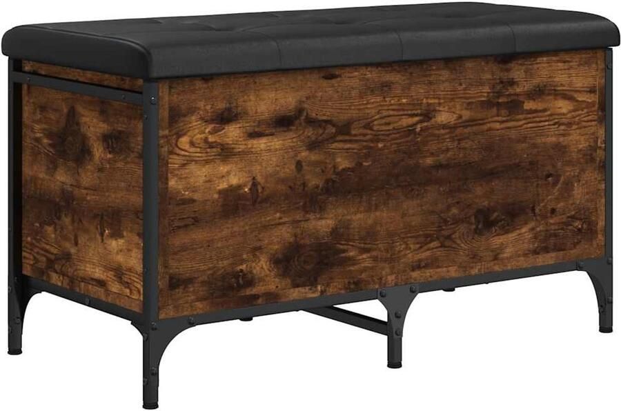 The Living Store Opbergbankje 82x42x45 cm bewerkt hout gerookt eikenkleurig Opbergbankje Opbergbankjes Schoenenbankje Halbankje