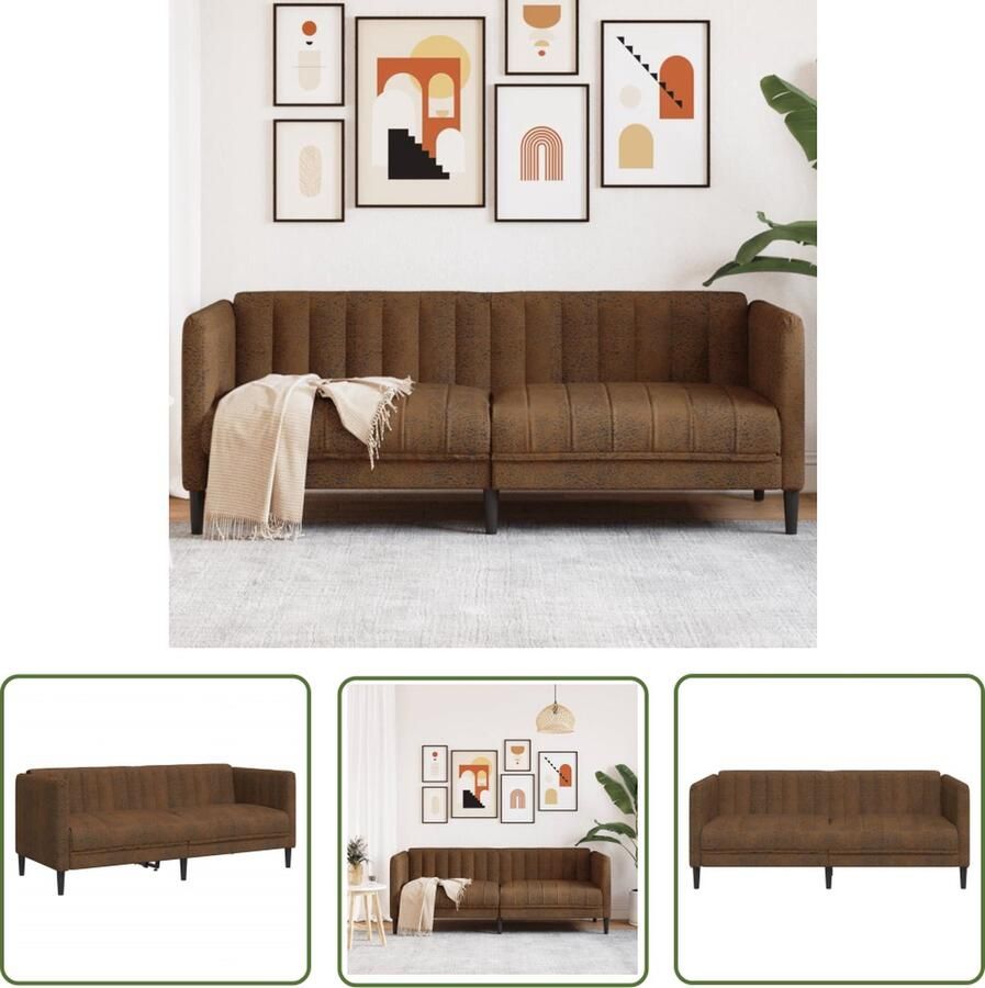 The Living Store 2-zitsbank Kunstsuède in Bruin Comfortabel en Duurzaam 176 x 76.5 x 74.5 cm Twee Persoonsbank Bruine Bank Lederlook Bank Kunstleder Bank Lounge Bank