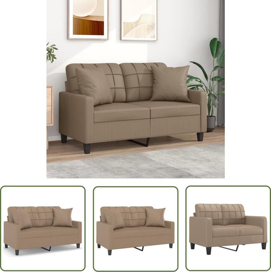 The Living Store Tweezitsbank met sierkussens 120 cm kunstleer cappuccinokleurig Tweezetels Bank Bruine Bank Lederlook Bank Lounge Bank Koffiekleuren Meubels