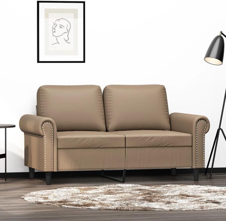 The Living Store Tweezitsbank 120 cm kunstleer cappuccinokleurig Tweezitsbank Bruine Bank Kapstok Salontafel Kunstleder Sofa