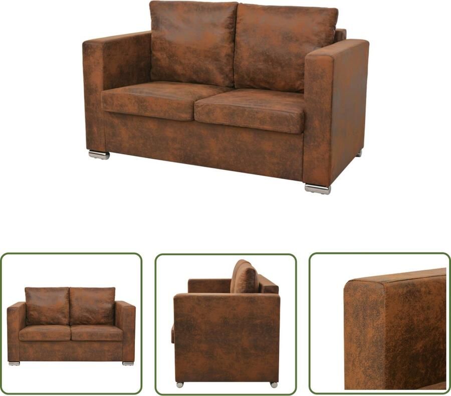 The Living Store Tweezitsbank 137x73x82 cm kunstsuède Tweezitsbank Bruine Bank Leder Look Bank Vintage Bank Lounge Bank - Foto 2