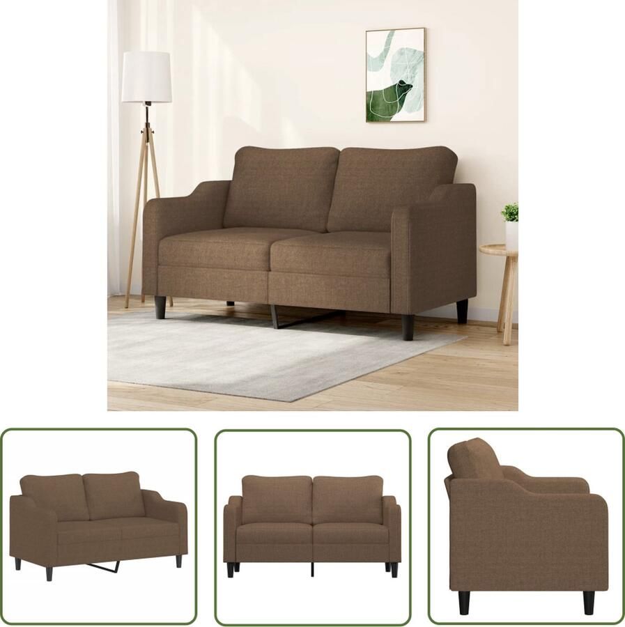 The Living Store Stoffen 2-zitsbank 158 x 77 x 80 cm Bruin Dik gevoerde zitting metalen frame Tweezitsbank Bruine Bank Bankstellen Salon Meubels Lounge Meubilair
