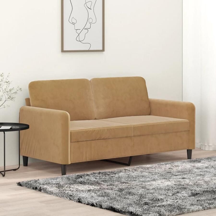 The Living Store Fluweel Bank 2-Zits Bruin 158 x 77 x 80 cm Stevig Metaal Frame Tweezitsbank Bruine Bank Velvet Bank Salontafel Banksofa