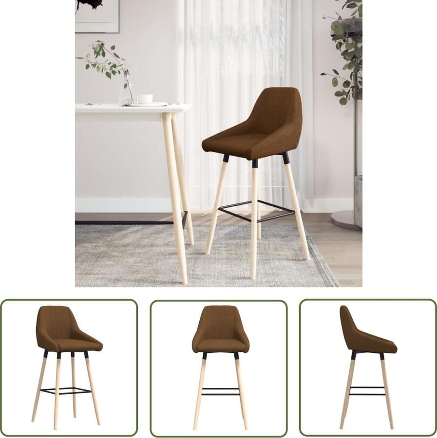 The Living Store Barkrukken bruin stof 48 x 54 x 99 cm beukenhouten poten Barstoel Bruine Barkruk Stof Barkruk Vintage Houten Barkruk - Foto 2