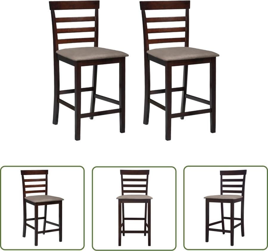 The Living Store Barkrukken Rustieke charme Bruin frame en beige zitting 41x49x96cm Levering 2 stuks Barstoel Bruine Barkruk Houten Barkruk Vintage Barkruk Landelijke Barkruk - Foto 2