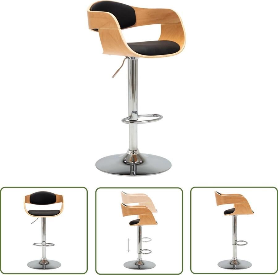 The Living Store Barstoel Bruin Houten Frame Verchroomd Metaal Gasveermechanisme 49.5 x 50.5 x (87 108) cm Draagvermogen 110 kg Barstoelen Bruine Barkruk Zwarte Barkruk Kunstlederen Barkruk Met Armleuningen - Foto 2