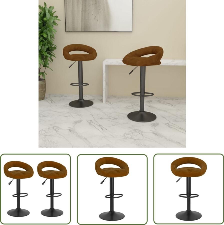 The Living Store Barkrukken 2 st fluweel bruin Barkrukken Bruine Barkrukken Fluweelbarkrukken Stoelen Barstoelen