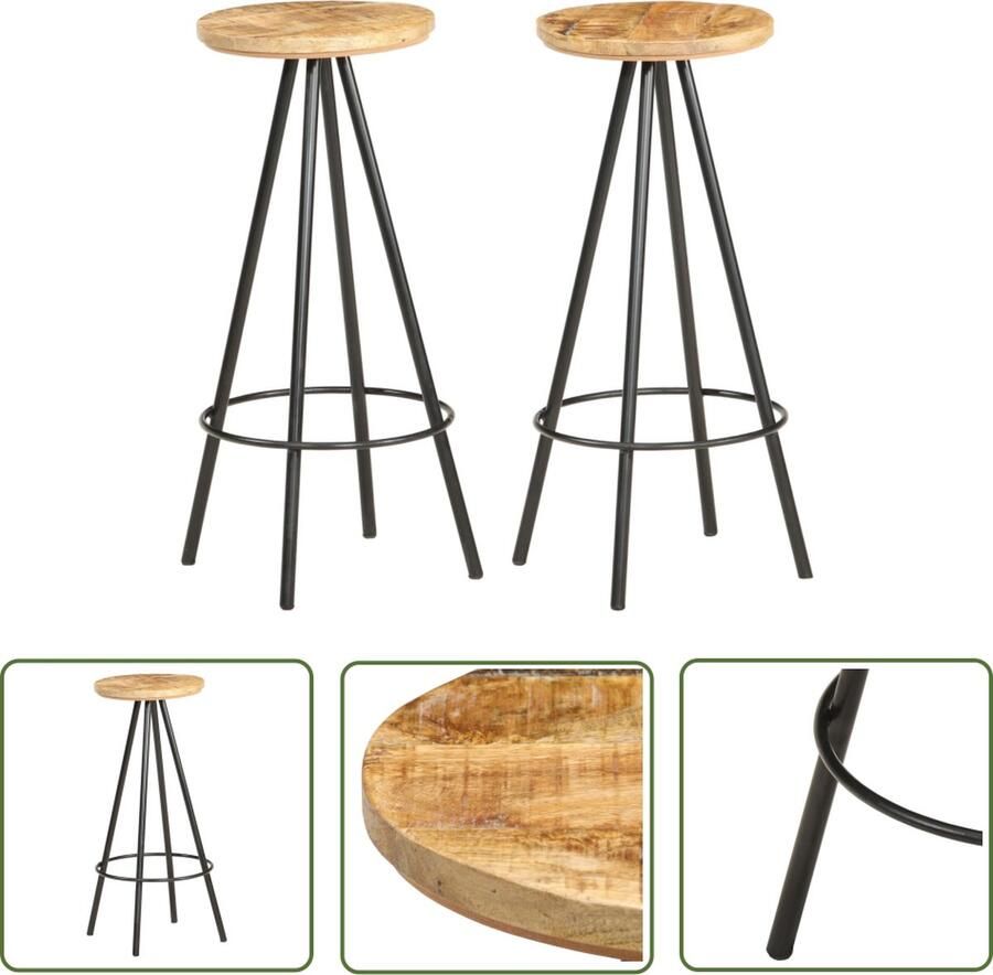 The Living Store Barkrukken Industrieel 30 x 73 cm Ruw mangohout en ijzer Industriele Barkrukken Bruine Barkrukken Mangohouten Barkrukken Metalen Barkrukken Vintage Barkrukken - Foto 3