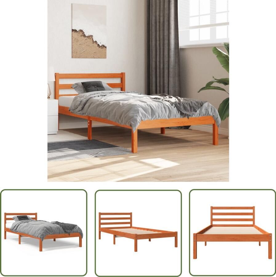 VidaXL Bruine Bed Frame Massief Grenenhout Bed Frame Bedframe zonder matras massief grenenhout wasbruin 90x190 cm Bed Frame 90x190 Compact Bed Frame Stapelbaar Bed Frame