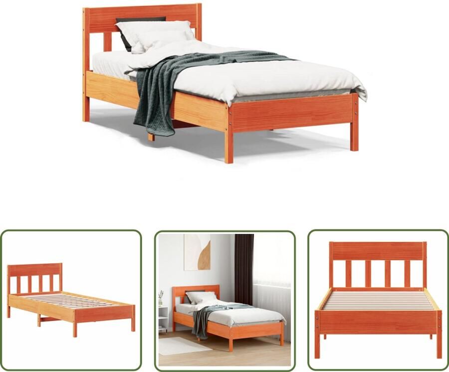 VidaXL Bruine Bed Frame Massief Grenenhout Bed Frame Bedframe zonder matras massief grenenhout wasbruin 90x200 cm Bed Frame 90x200 Tweepersoons Bed Frame Houten Bed Frame