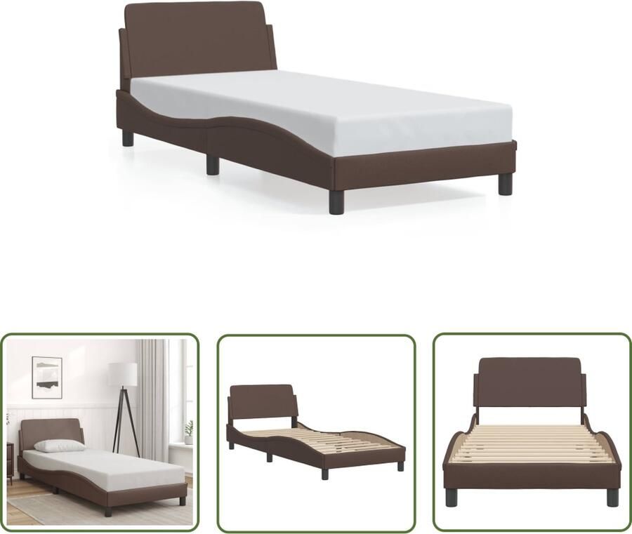 The Living Store Bedframe Kunstleer Bruin 208 x 95 x 74.5 cm Duurzaam Ondersteunend Comfortabel Kunstleder Bed Bruine Bed Tweepersoons Bed Boxspring Bed Stapelbare Bed