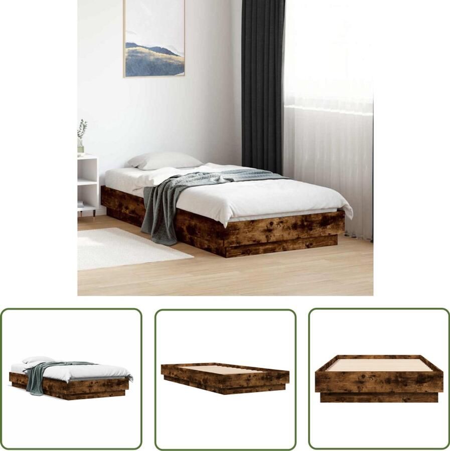 VidaXL Bedframe zonder matras hout gerookt eikenkleurig 90x190 cm Bedframe Bruine Bedbank Houten Bedframe Compact Bed Tweepersoonsbed