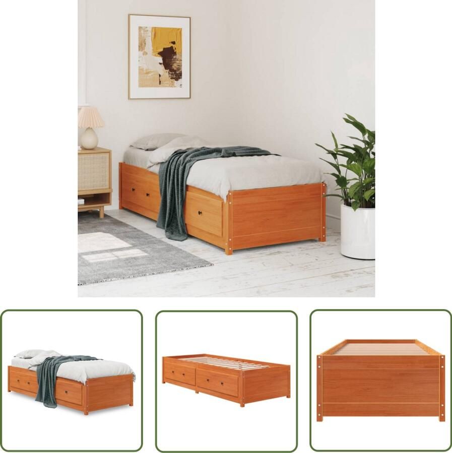 VidaXL Bedbank zonder matras wasbruin 75x190 cm massief grenenhout Bedbank Bruine Bedbank Houten Bedbank Grenenhouten Bedbank Tweepersoons Bedbank
