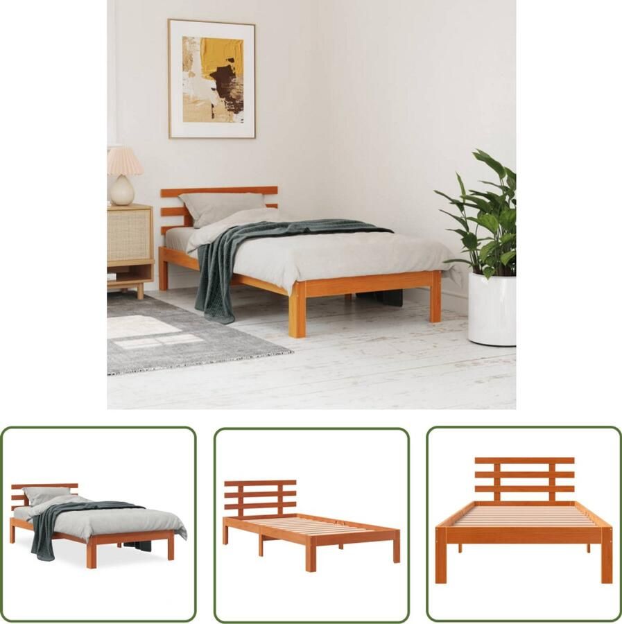 VidaXL Bedframe zonder matras massief grenenhout wasbruin 75x190 cm Massief Grenenhout Bedframe Bruine Bedframe Vintage Bedframe Landelijk Bedframe Tweepersoonsbed
