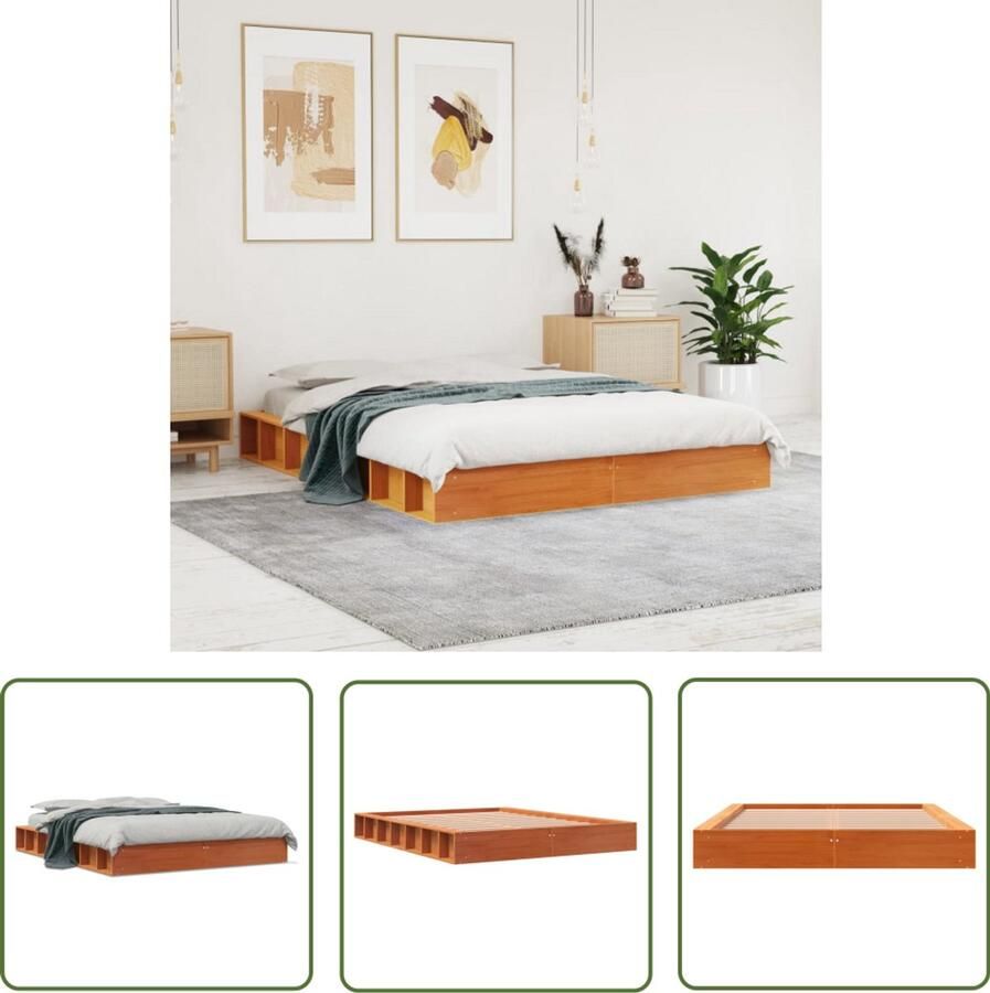 VidaXL Bedframe zonder matras massief grenenhout wasbruin 120x200 cm Massief Grenenhout Bedframe Bruine Bedframe Tweepersoons Bedframe 120x200 Slaapkamermeubilair