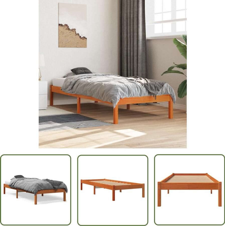 VidaXL Bedframe zonder matras massief grenenhout wasbruin 90x200 cm Massief Grenenhout Bedframe Bruine Bedframe 90x200 Tweepersoons Bedframe Enkelpersoon Bedframe