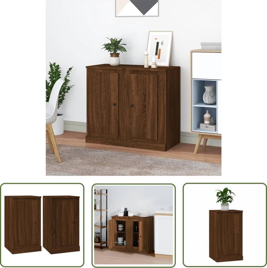 The Living Store Dressoirs 2 st 37 5x35 5x67 5 cm bewerkt hout bruin eikenkleur Dressoir Meubel Houten Dressoir Bruine Eiken Vintage Dressoir