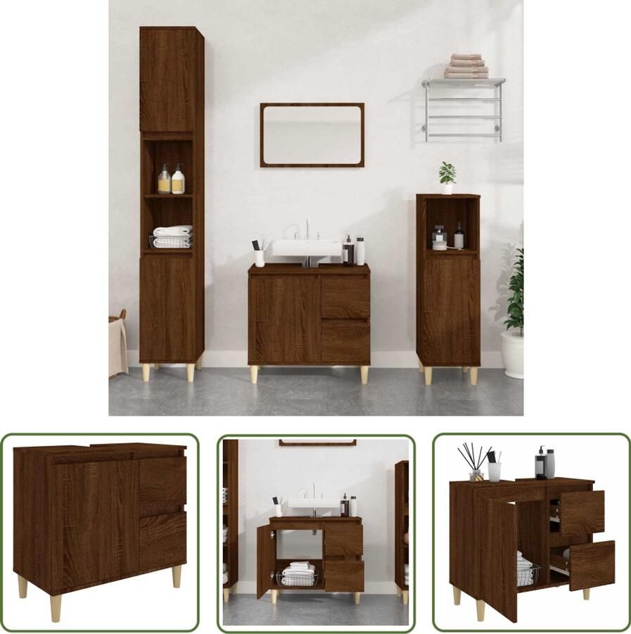 VidaXL Bruine Eik Badkamerkast 65x33x60 cm bewerkt hout bruin eikenkleur Houten Kast Badkamer Opslag Badkamer Organisatie