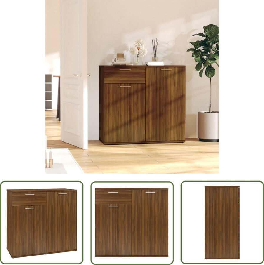 The Living Store Dressoir 80x36x75 cm bewerkt hout bruin eikenkleur Dressoir Houten Dressoir Bruine Eiken Dressoir Opbergmeubels Salontafel