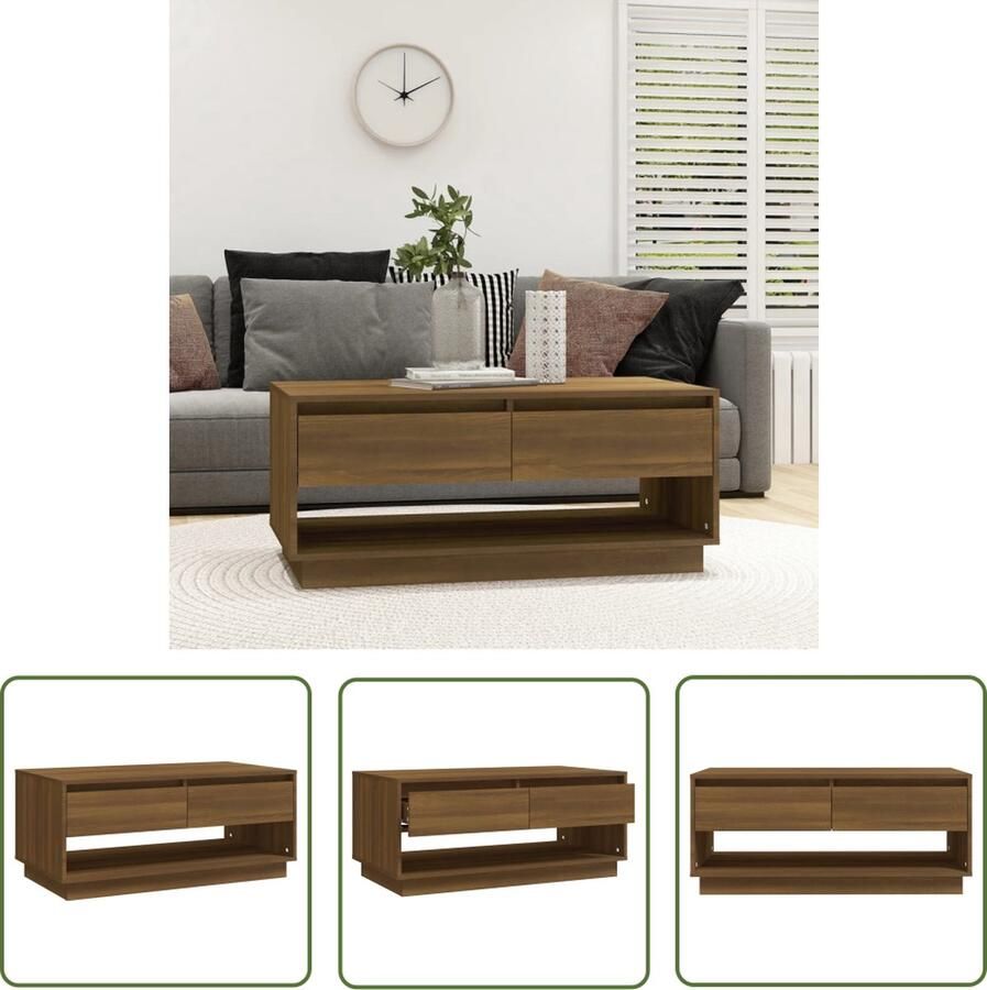 The Living Store Salontafel 102 5x55x44 cm bewerkt hout bruin eikenkleurig Salontafel Bruine Eik Houten Salontafel Living Room Furniture Tv Stand - Foto 2