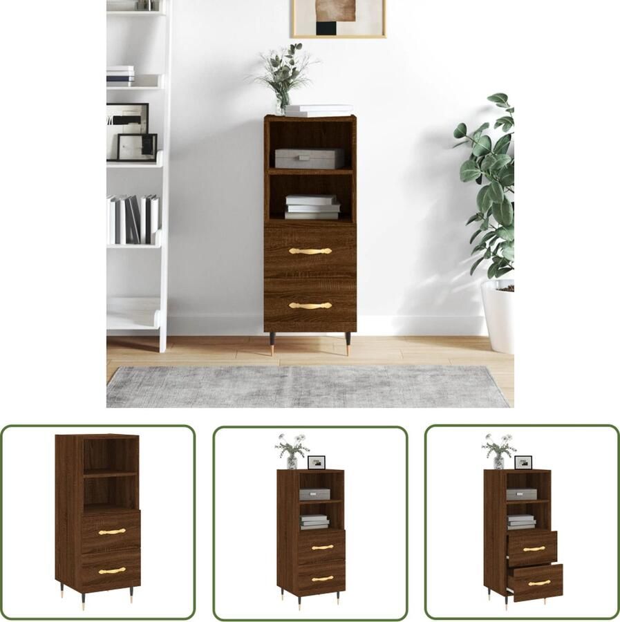 The Living Store Dressoir 34 5x34x90 cm bewerkt hout bruin eikenkleur Dressoir Bruineiken Houten Dressoir Vintage Dressoir Salontafel - Foto 2