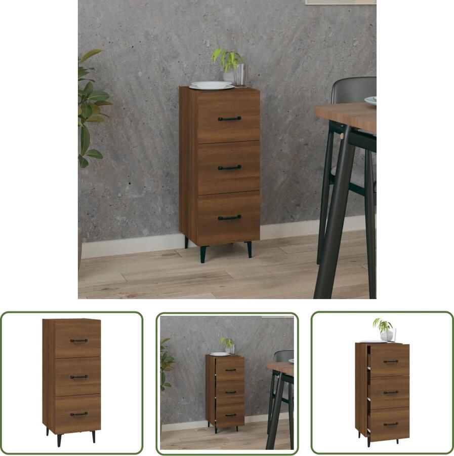 The Living Store Dressoir 34 5x34x90 cm bewerkt hout bruin eikenkleur Dressoir Houten Dressoir Bruine Eiken Dressoir Opbergmeubel Salontafel